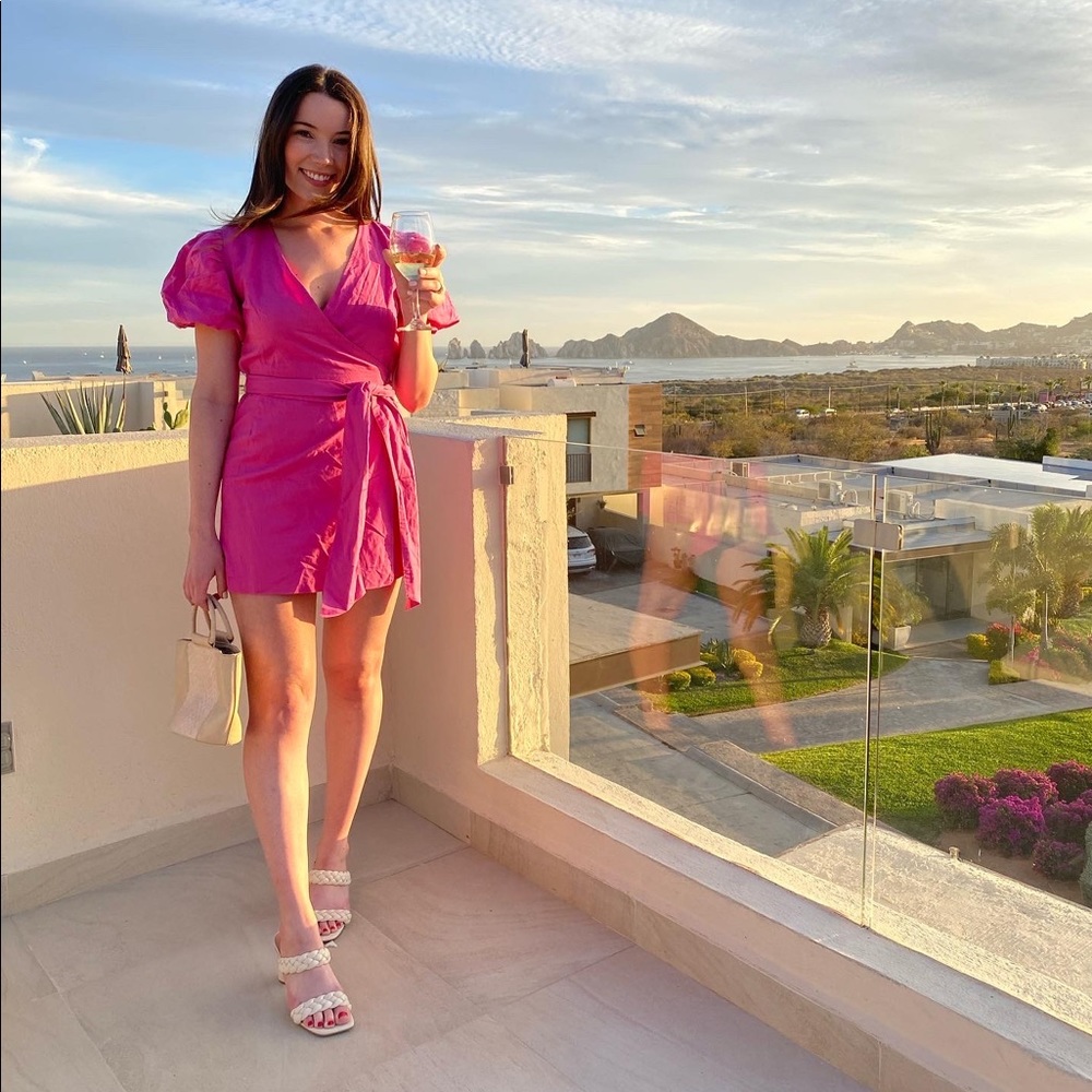 Charlie Holiday Hot Pink Mini Wrap Dress